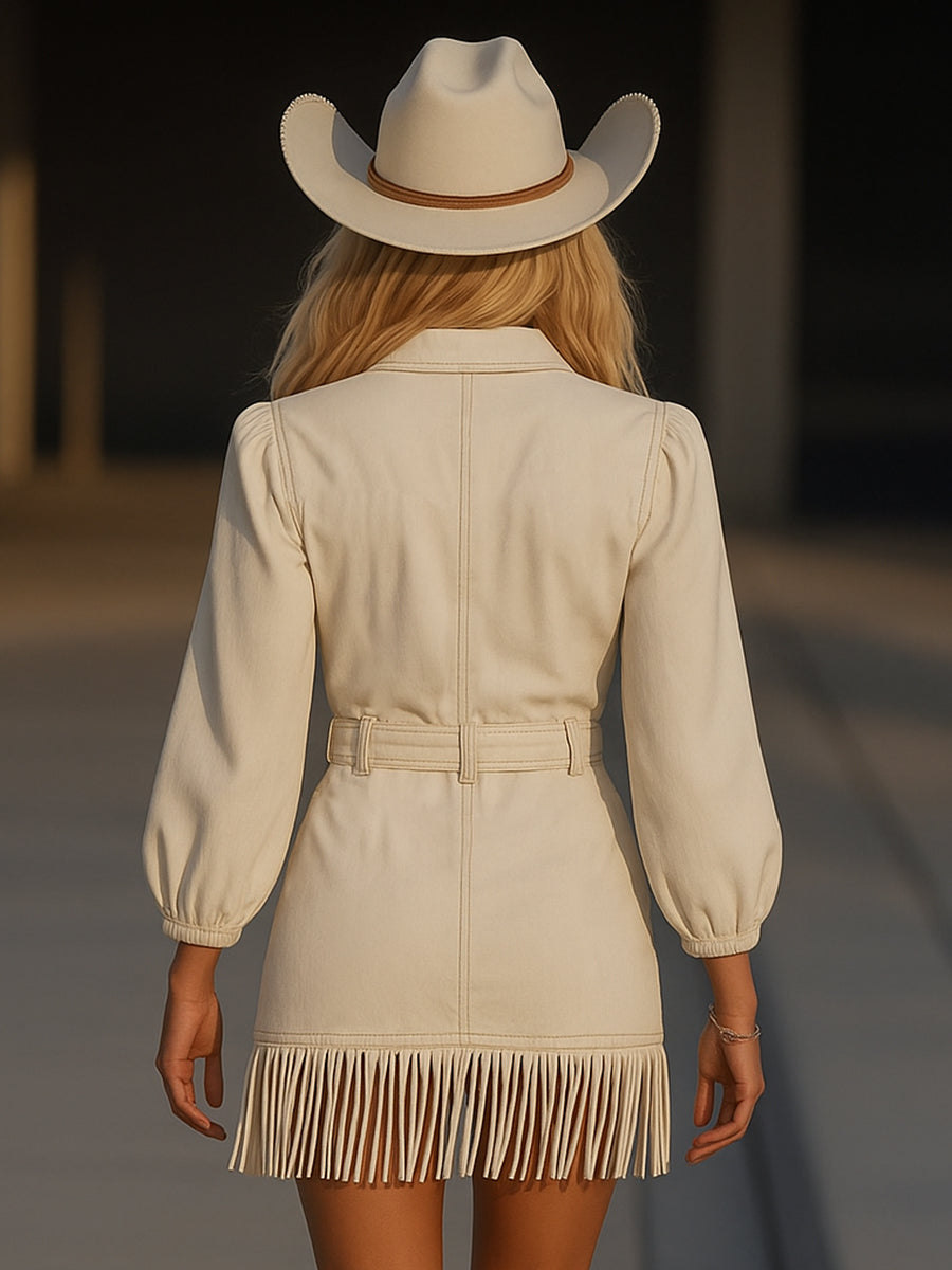 Lunika | Retro Denim Kleid mit Fransen